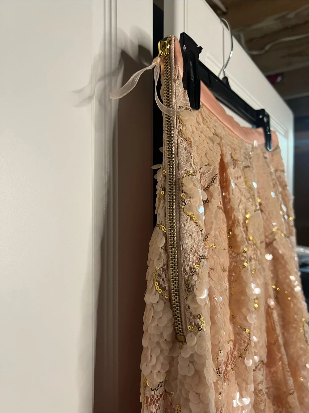 Eva Franco Blush Sequin Lace Party Skirt